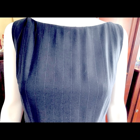 Anne Klein Navy blue striped wool pencil dress at knee & jacket 2 Pc suit US 12 - Picture 5 of 13